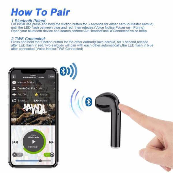 Black CustomPods Airpods Earpods Wireless Bluetooth Earphones