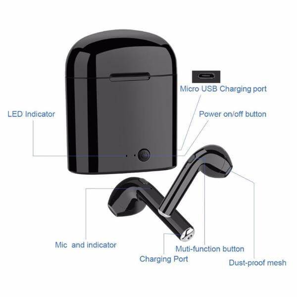 Black CustomPods Airpods Earpods Wireless Bluetooth Earphones