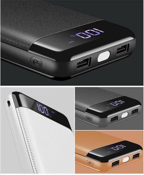 Portable power bank with display battery pack charger blue black travel