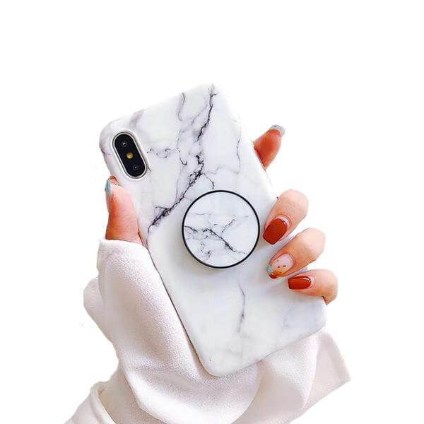 White Marble iPhone Holder Case Grip Ring Touch Screen Mobile Phone Cover