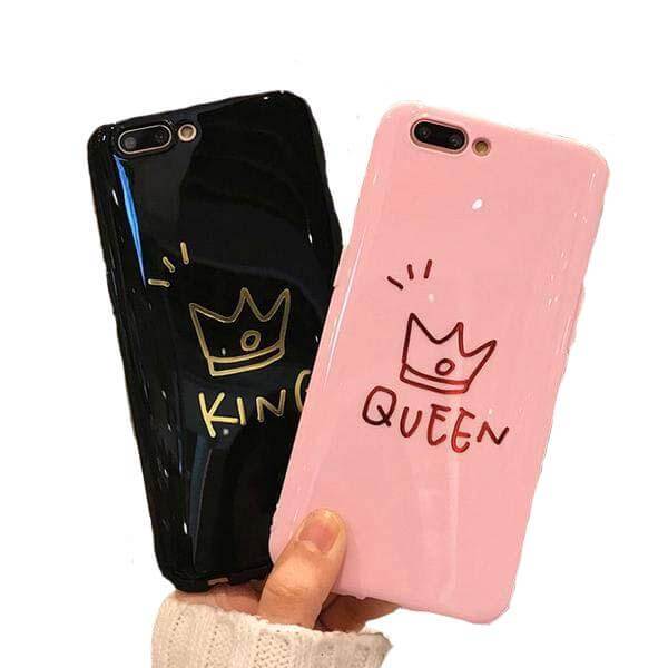 King & Queen iPhone Cases Cute Mobile Phone Case Pink Black Couple