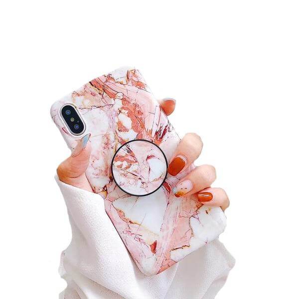 Pink Marble iPhone Holder Case Pretty Grip Ring Protective Mobile Phone Case