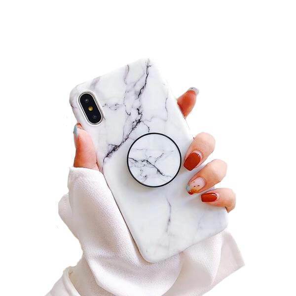 White Marble iPhone Holder Case Grip Ring Touch Screen Mobile Phone Cover 