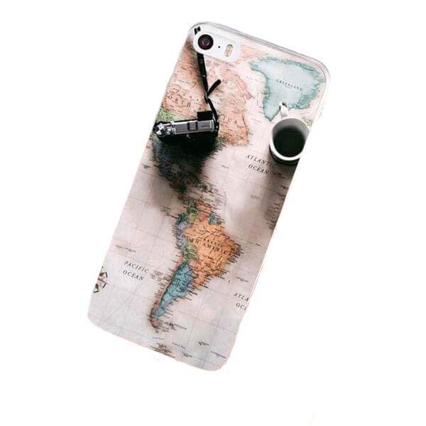 Travel iPhone Case Protection Strong Protective Map Coffee Luxury Mobile Phone Case